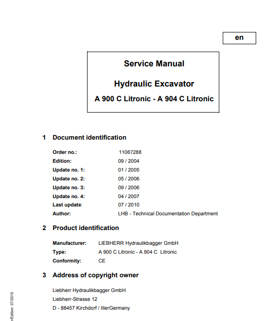 Manual De Reparación y servicio excavadoras hidráulicas Liebherr A900C A904C Litronic