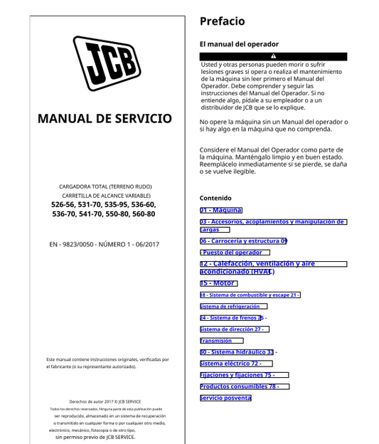Manual De Servicio JCB 526-56, 531-70, 535-95, 536-60, 536-70, 541-70, 550-80, 560-80 (ESPAÑOL)