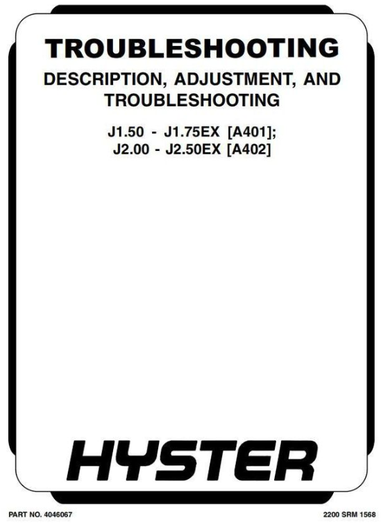 Manual de reparación de la carretilla elevadora eléctrica Hyster serie A401 A402 J1.50EX, J1.75EX, J2.00EX y J2.50EX